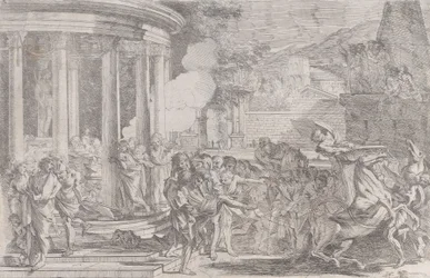 Sinorix bars från Artemis tempel i ett försök att undkomma effekterna av giftet..., ca. 1640.