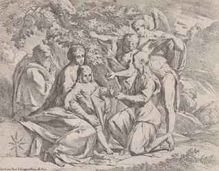 Den heliga familjen matad av änglar, ca. 1642-44.