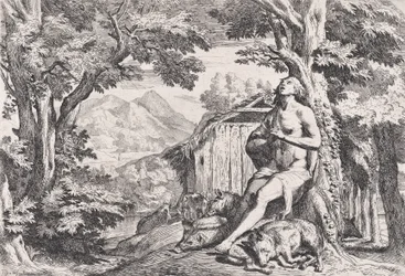 Den förlorade sonen bland svinen, från en serie om fyra tryck, ca. 1645.