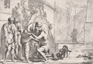 Den förlorade sonens återkomst, fadern som omfamnar sin son, från en serie,..., ca. 1645.