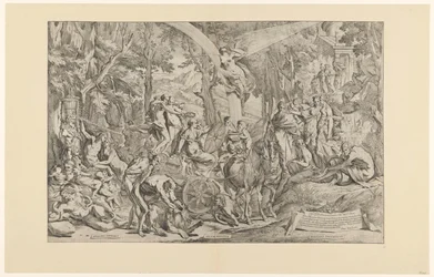 Triomf van de schilderkunst op de Parnassus Uttrycker tillgivenhet/ tjänar en båge/ triumferar över Parnassus (titel på objekt)