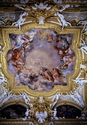 Cosimo I de Medici (Cosimo I de Tuscany ledd framför Jupiter av Victory och Heracles) Fresco av Pietro da Cortona (Berrettini) (1596-1669) Florens, Palazzo Pitti, Sala di Apollo