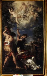 Sankt Stefans martyrskap. Sankt Stefans martyrskap. Målning av Pierre de Cortona (Pietro Berrettini känd som Pietro da Cortona