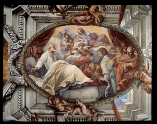 Återhämtning av Sankt Filip efter uppenbarelse av den jungfruliga fresken av entouraget av Pietro da Cortona (Peter av Cortona) (1596-1669) 1652 Rom, röda rummet Santa Maria-kyrkan i Vallicella Italien