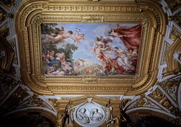 Den unge Cosimo I av Medici (Cosimo I av Toscana) (1519-1574) är hämtad från Venus armar av Minerva och Hercules (Cosimo I de Medici, storhertig av Toscana är hämtad från Venus armar av Minerva och Herakles) Fresk av Pietro da Cortona (Berretti