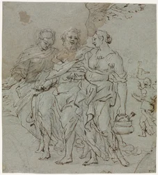 Lot and His Daughters recto Skiss för Lot and His Daughters verso, 1600-talet.