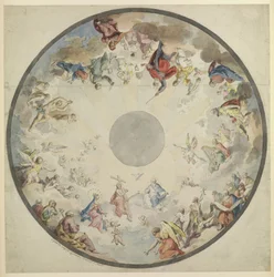 Design för en kupol med figurer från gamla och nya testamentet, 1720-1804.