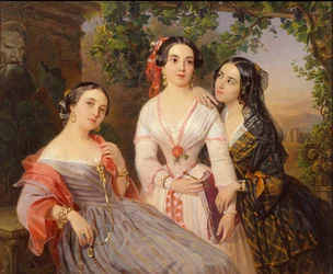 Porträtt av systrarna grevarna Elizabeth Salis De Tournemire, Sofia Sukhovo-Kobalina och Eudokia Petrovo-Solovo, 1847