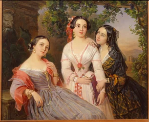 Portraits des soeurs la comtesse Elisabeth Salias de Tournemire (1815-1892), Sophia Soukhovo Kobylina (Soukhovo-Kobylina) (1825-1867) och Eudokia Petrovo Solovovo - Peinture de Pimen Nikitich Orlov (1812-1863),