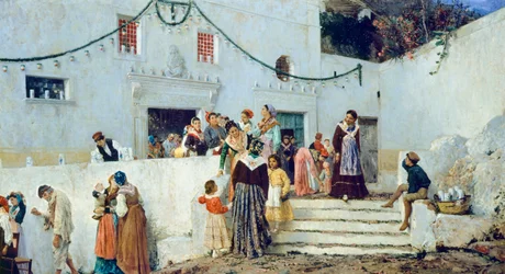 Högtidsdagen, av Pio Joris (1843-1921), olja på duk, 93x160 cm