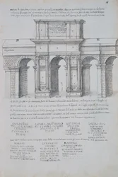Claudius båge i Rom, ritning, från romerska antikviteter, av Pirro Ligorio (1513-1583)