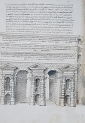 Porta Maggiore i Rom, ritning, från romerska antikviteter, av Pirro Ligorio (1513-1583)