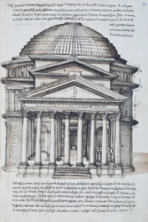 Utsikt över Pantheon i Rom, ritning från volym XIII av XXX Libri delle Antichita (antikvitetsböcker)