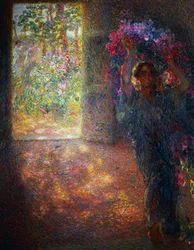 Blomsterhus, ca 1910, av Plinio Nomellini (1866-1943), olja på duk, 200x160 cm, Italien, 1900-talet