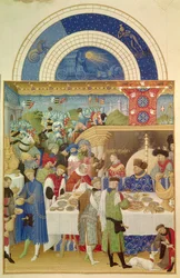 Hertigen av Berry har bord och januari månad. Flamländsk miniatyr av Pol De Limburg (1400-talet) från manuskriptet "The very rich hours of the duke of berry""