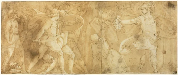 Perseus med Medusas huvud, förvandlar Phineus och hans anhängare till sten