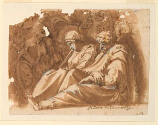 Sittande figurer med trofé