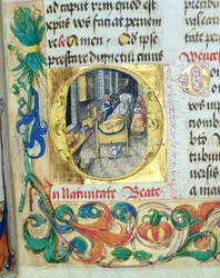 Jungfru Marias födelse från biskopen Erasmus Cioleks påvliga kyrka, ca 1510 (tempera & guld på pergament)