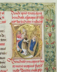 Jungfru Marias välsignelse och barnet från påvliga biskopen Erasmus Ciolek, dc.1510 (tempera & guld på pergament)