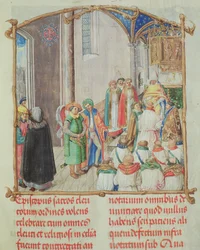 Prästvigning, ur biskop Erasmus Ciołeks pontifikale, ca 1510