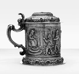 Tankard, sidorna motsätter sig och jagas med scener ur Josephs liv, Danzig, ca 1690 (paket förgyllt silver)
