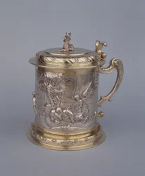 Tankard med scener ur profeten Elias liv (förgyllt silver och silver)