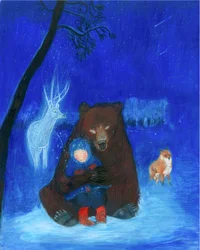 Brun björn och barn, 2021 (akvarell  gouache på papper)