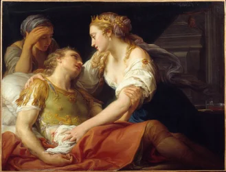 Den romerske politikern och fältherren Marcus Antonius död (83-30 f.Kr.). Han dog i Kleopatras armar. Målning av Pompeo Batoni (1708-1787), 1760, Brest, Konstmuseet