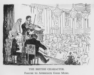 Den brittiska karaktären, misslyckande med att uppskatta bra musik (litho)