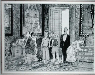 The British Character: stort intresse för historiska hus, illustration från Punch, publicerad 8 juli 1936 (penna och bläck på papper)