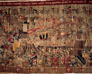 Erövring av Afrika: "" Infångandet av Asilah (Arzila) i Marocko 1471 av den portugisiska flottan""" Fragment av en gobeläng av 1500-talets portugisiska skola. Lissabon, Nationalmuseet för antik konst