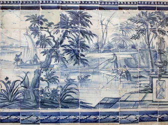 Sjöfiskare i Asien - Azulejos, målad fajans
