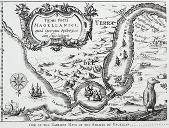 En av de tidigaste kartorna över Magellansundet, från 