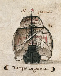 Vasco da Gamas karavell, illustration ur ‘Memórias das Armadas...’, ca 1568