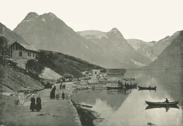 Mundal, vid Fjaerlandsfjorden, Sogn, Norge, 1895.