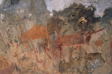 Människo- och djurfigurer, bushmen eller san grottmålningar, Maloti-Drakensberg Park (Unescos världsarvslista, 2000), Lesotho