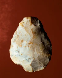 Förhistoria: Litisk tillverkning biface av Micoquian typ. Nedre paleolitikum. Verone, Museo Civico di Storia Naturale, Italien