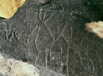 Förhistoria, hällkonst: seriös rock. Stenåldern 5000-2000 f.Kr. Taghit, Hoggar Highland (Ahaggar), Algeriet