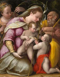Helig familj med den heliga Katarina av Alexandria och spädbarnet Johannes döparen, cirka 1551-1556 (olja på poppelpanel)