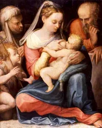 Den heliga familjen (olja på panel)
