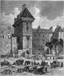 Utsikt över Jean-tornet utan rädsla (1400-talet), sista resten av Hotel de Burgundy. Paris