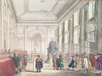 Bank of England, Great Hall, från Ackermanns "Microcosm of London", 1809 (akvatint)