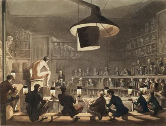 Teckning från Life at the Royal Academy, graverad av Richard Banks Harraden (1778-1862) (akvatint)