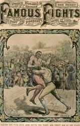 Fångade honom med båda armarna runt midjan och kastade honom på scenen, c1890-c1909.