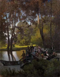 ""Dejeuner au parc"" (Lunch i parken) Peinture de Pyotr Alexandrovich Sukhodolsky (Soukhodolsky) (1835-1903) Olja på duk Dim 61,5x48 cm Privat samling