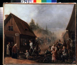 Scen för det ryska franska kriget 1812 (Scen av det ryska franska kriget 1812). Målning av Pjotr ​​Iljitsj Baykov (1817-?). Olja på duk, 45,3 x 55,5 cm
