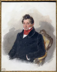 Porträtt av Decembrist (eller Decabrist) Mikhail Vielgorsky (1788-1856). (Porträtt av Decembrist M. Vielgorsky). Verk av Pyotr (Piotr) Fyodorovich Sokolov (Pierre Sokolov) (1791-1848), akvarell på papper, cirka 1840. Rysk konst från 1800-talet, romantik.