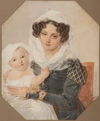 Porträtt av grevinnan Maria Nikolayevna Volkonskaya 1805-1863 med sonen Nikolay, 1826
