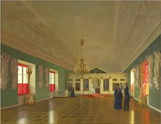 Interiör av Palace Church of St. Alexander Nevsky, Anichkov Palace, Sankt Petersburg, 1850.
