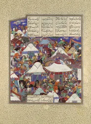 Det besatta iranska lägret attackerat av natten, Folio 241r från Shahnama..., ca. 1525-30.